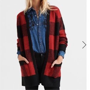 Lucky Brand Red Black Buffalo Plaid Check Cardigan